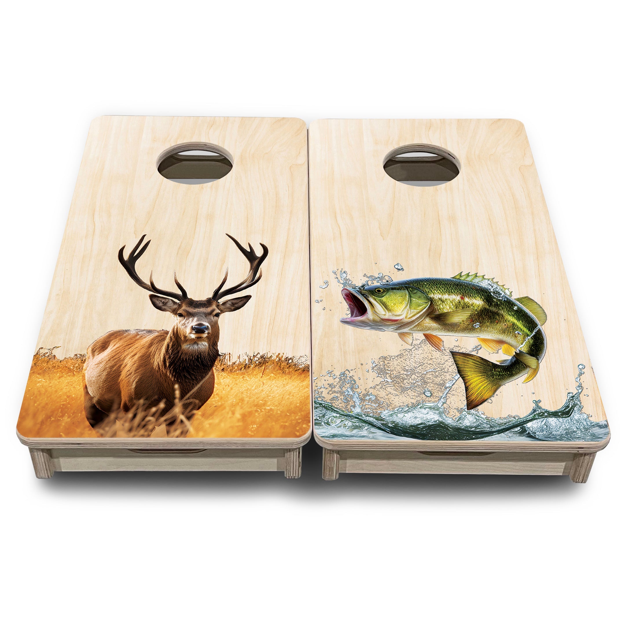 Natural Deer & Fish - Mini or Vacation Size Cornhole Boards
