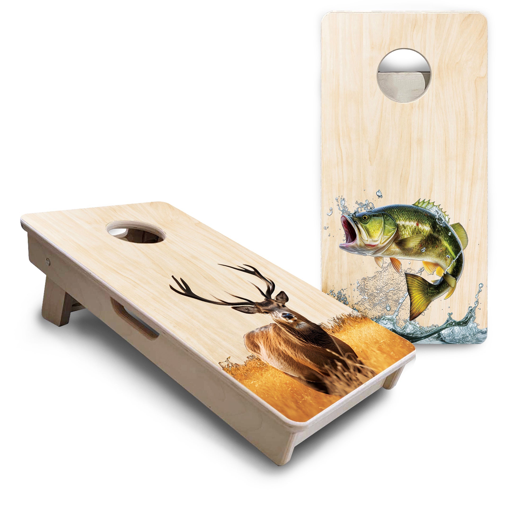 Natural Deer & Fish - Mini or Vacation Size Cornhole Boards