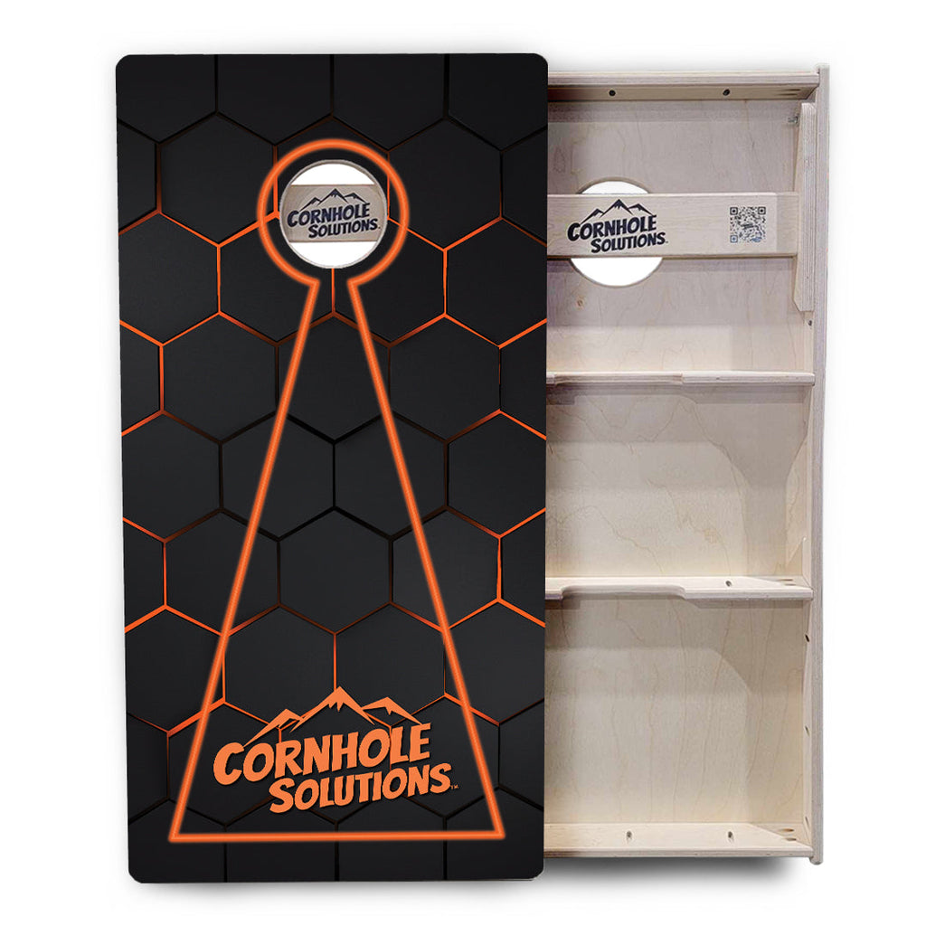 Glow Hole Black Backgound Cornhole Boards - Professional Tournament Series