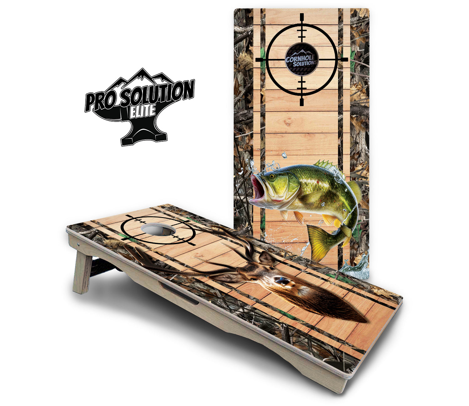 Scope Deer & Fish Plank Cornhole Boards - Pro Solution Elite Series