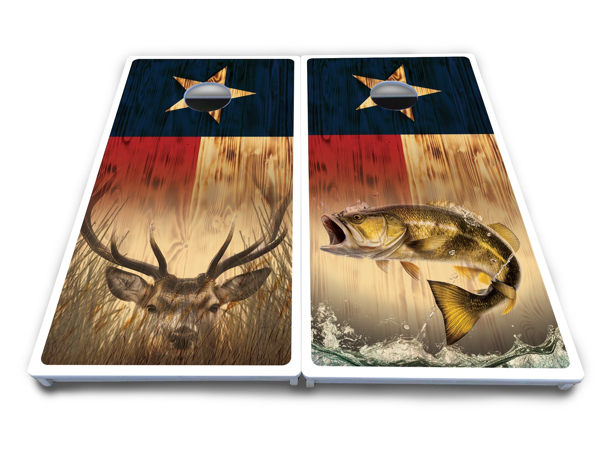 Texas Flag Deer & Fish Cornhole Boards - All Weather Series