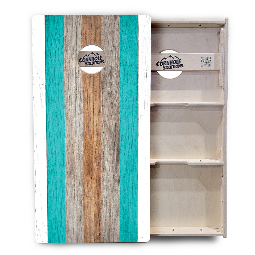 Beach Theme Stripe Cornhole Boards - Professional Tournament Series