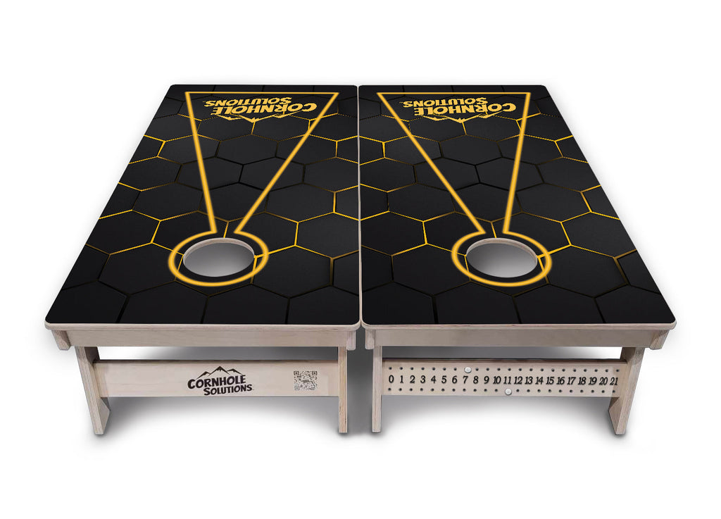 Glow Hole Black Backgound Cornhole Boards - Professional Tournament Series